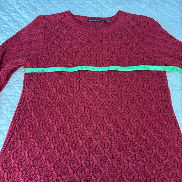 Vintage Red Cable Knit Sweater – Medium Cozy Luxe Cotton Pullover Retro - Picture 6 of 8